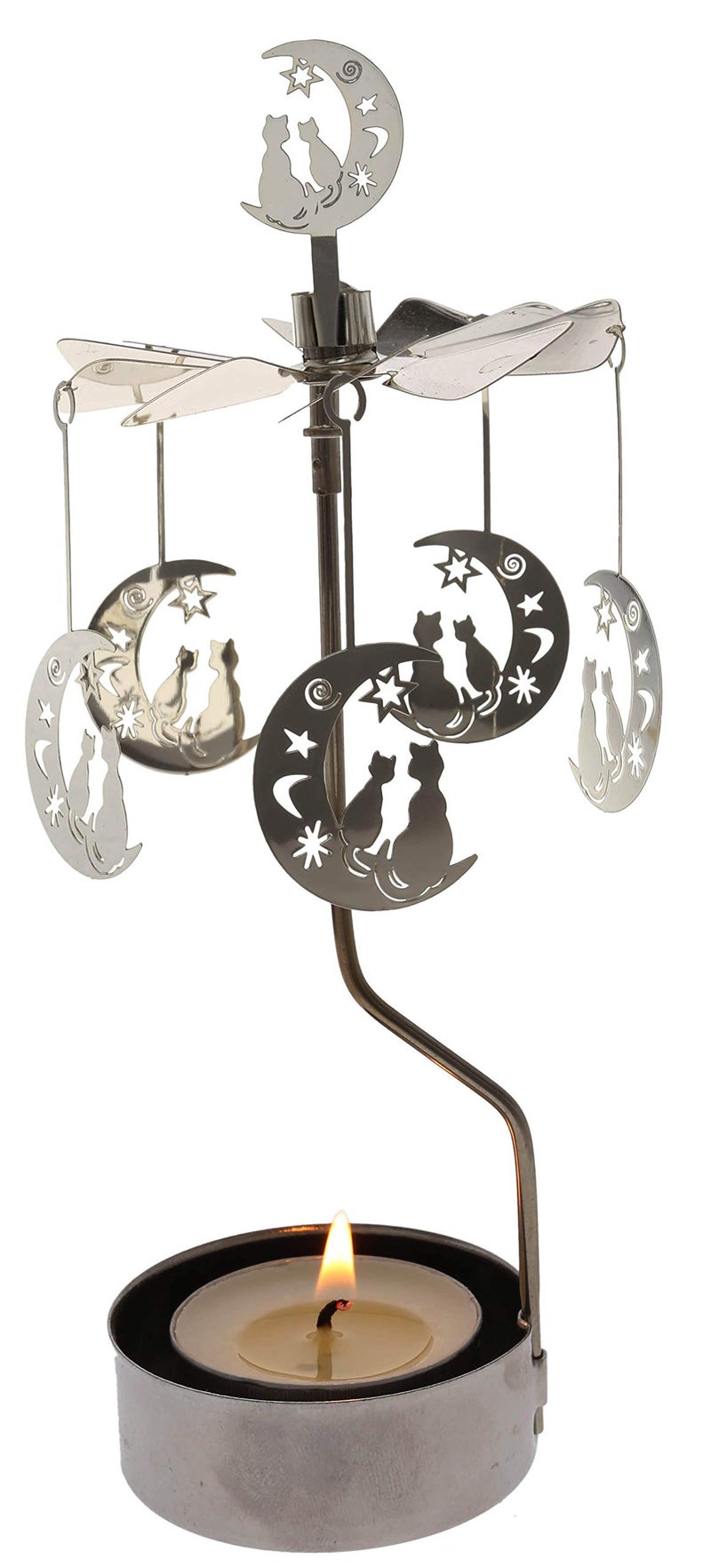 HOKHBCW Rotary Candle Holder Spinning Candleholder Metal Small Gift (Moon+cat) - Image 1